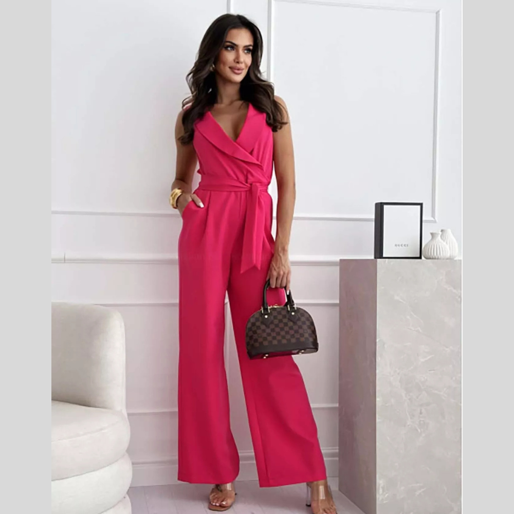 Surplice Sleeveless Wide-Leg Jumpsuit
