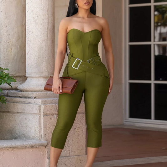 Belted Tube Skinny Jumpsuit