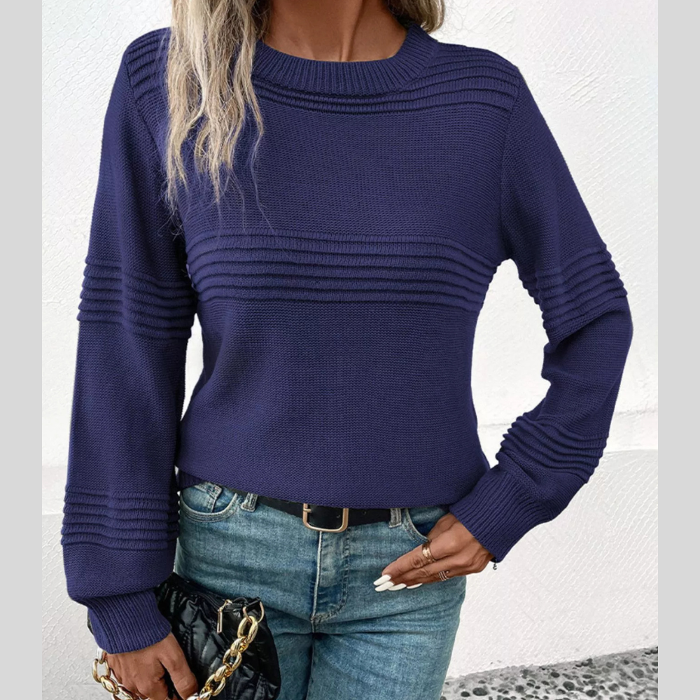classic round neck long sleeve knit sweater