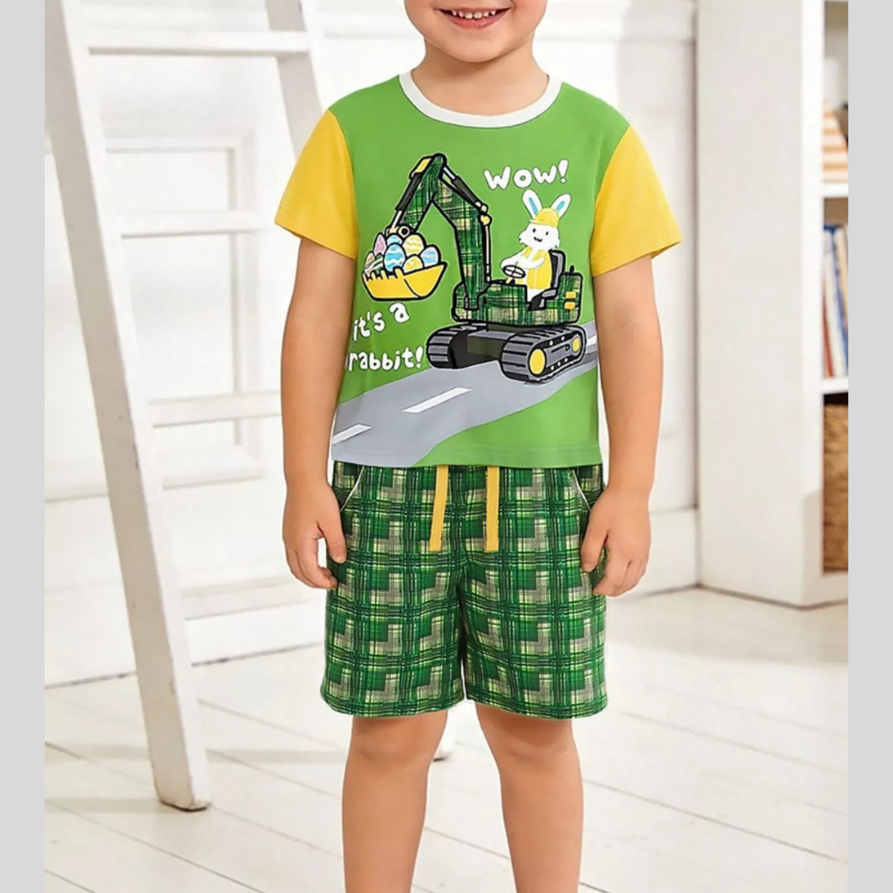 Children's Rabbit Excavator Print Tee and Shorts Set