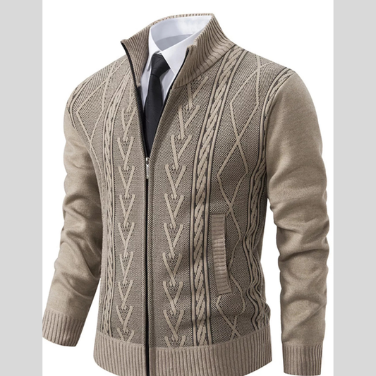 Men's Plus Size Stand-Collar Full-Zip Cable Knit Cardigan