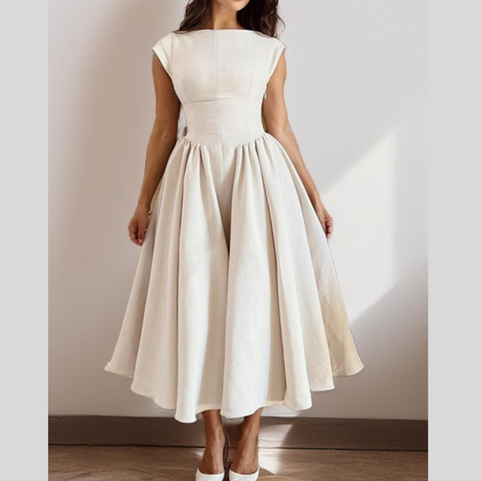 Full Size Cap Sleeve A-Line Midi Dress Plus Size