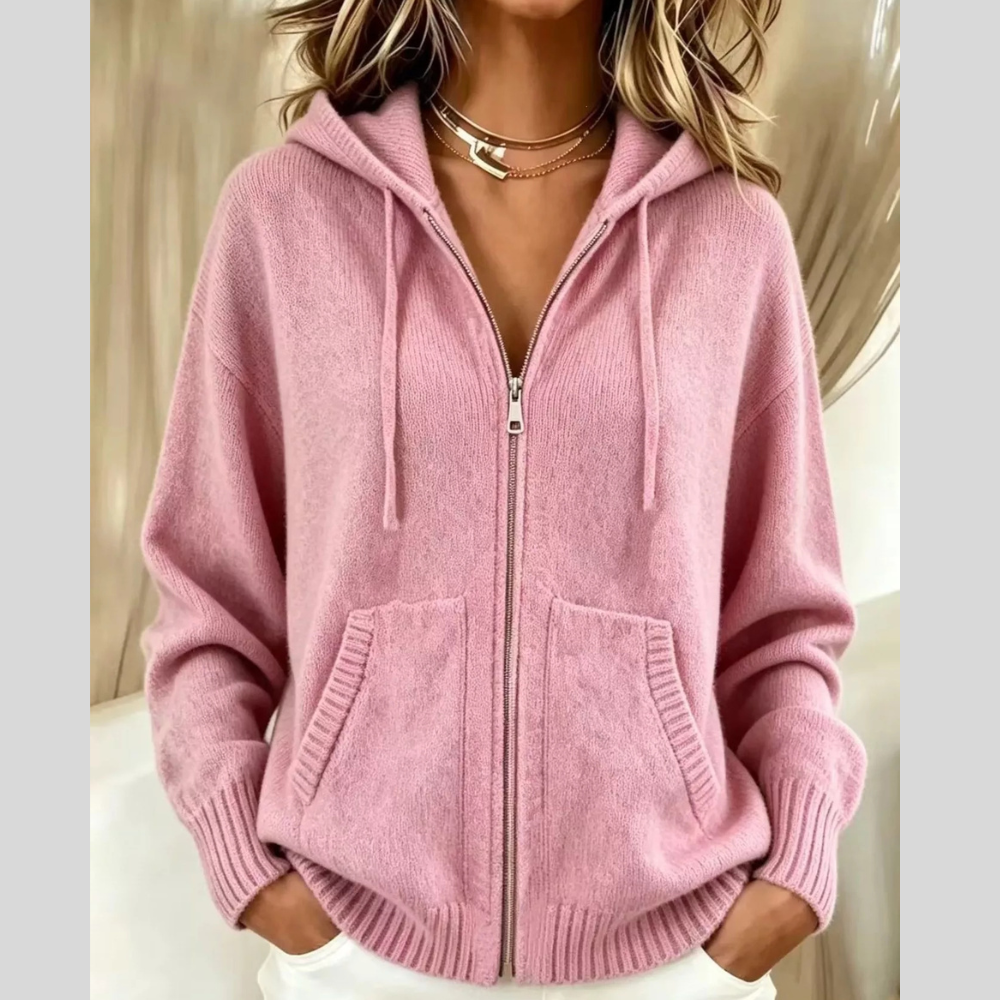 Zip-Up Hooded Knit Cardigan
