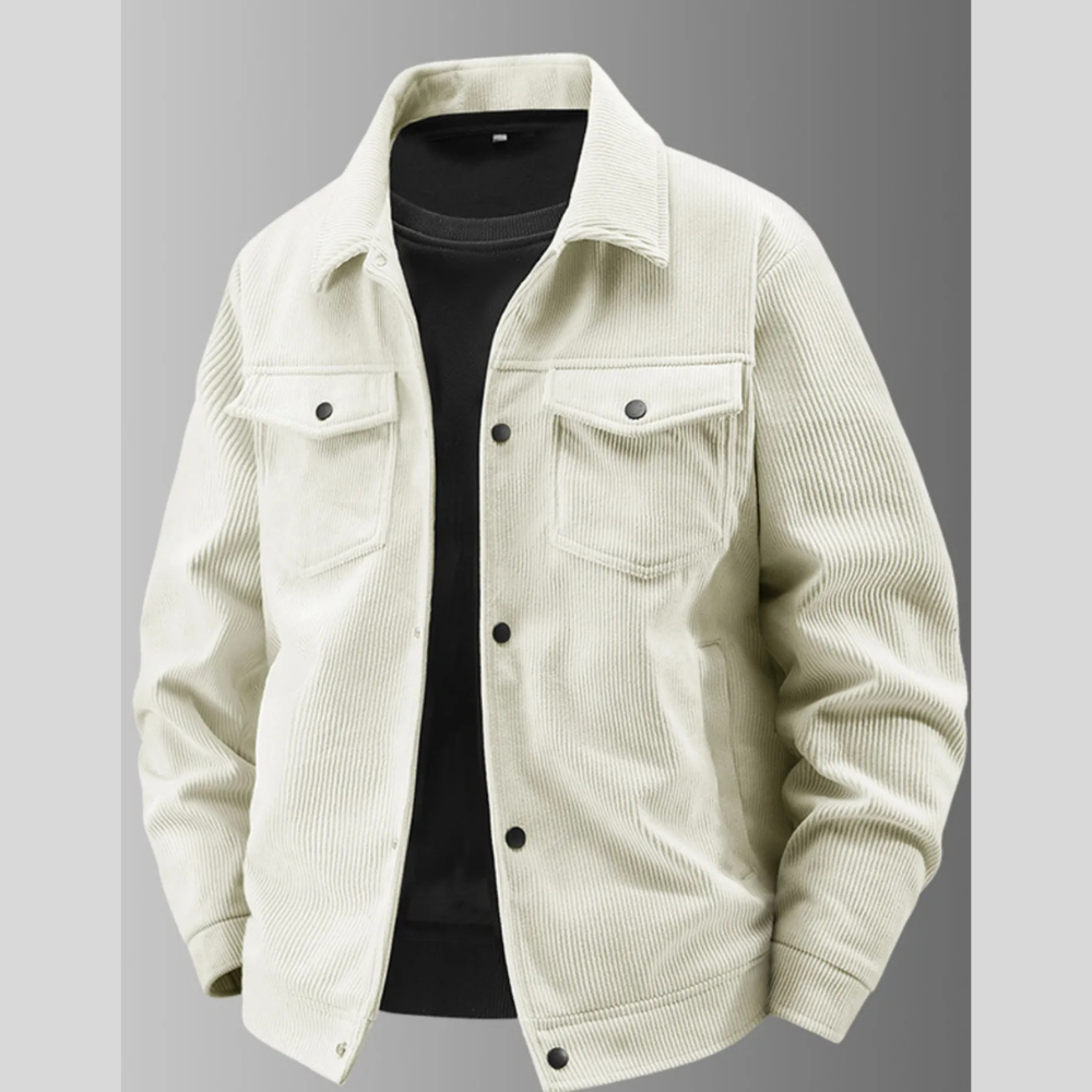 Men's Plus Size Corduroy Button-Up Jacket with Chest Pockets