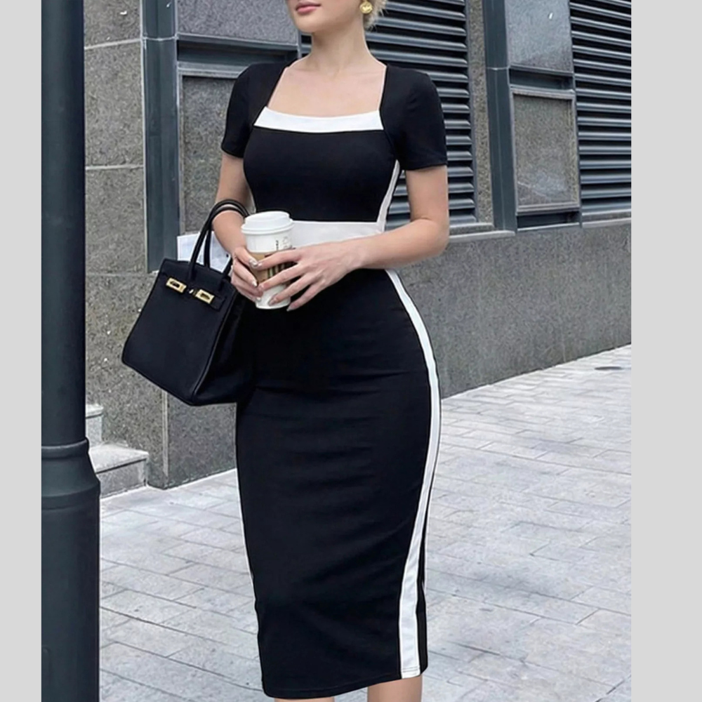 Color Block Square Neck Midi Dress