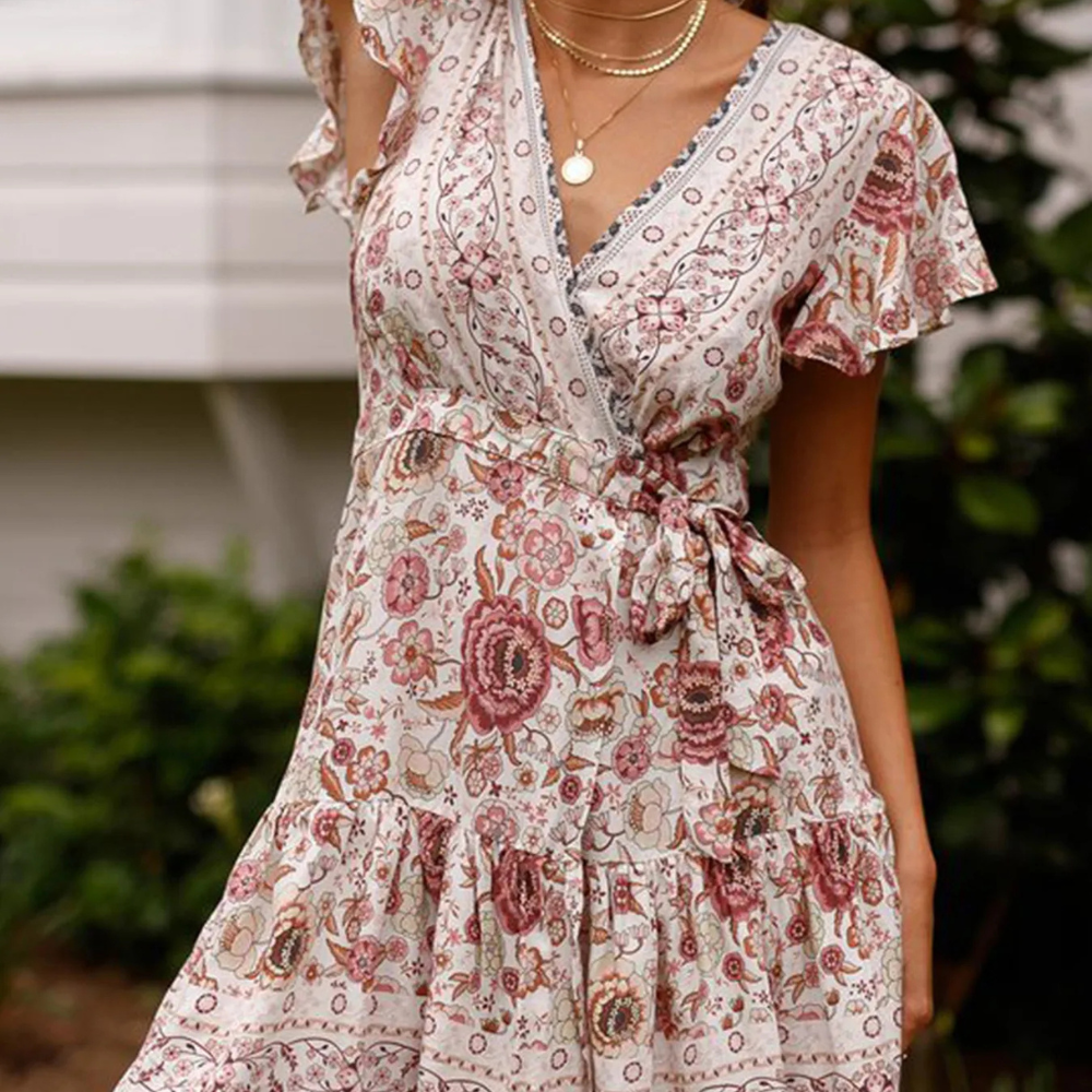 Elegant Flutter Sleeve Wrap Mini Dress
