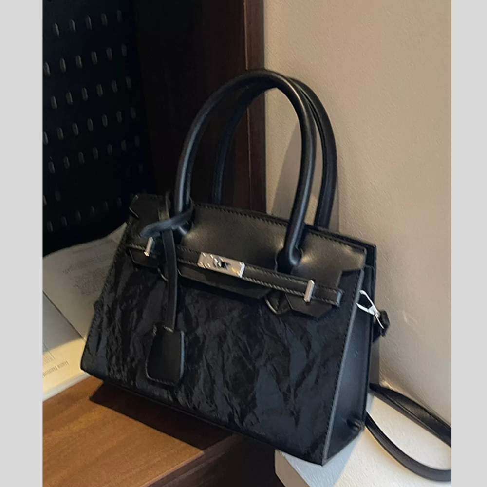 Textured Leather Top-Handle Handbag