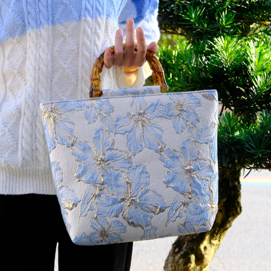 Women's Light Blue Bronzing Flower Canvas Bag