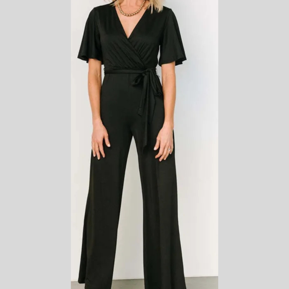 Women's Casual Solid Color Short Sleeve Belt Jumpsuit