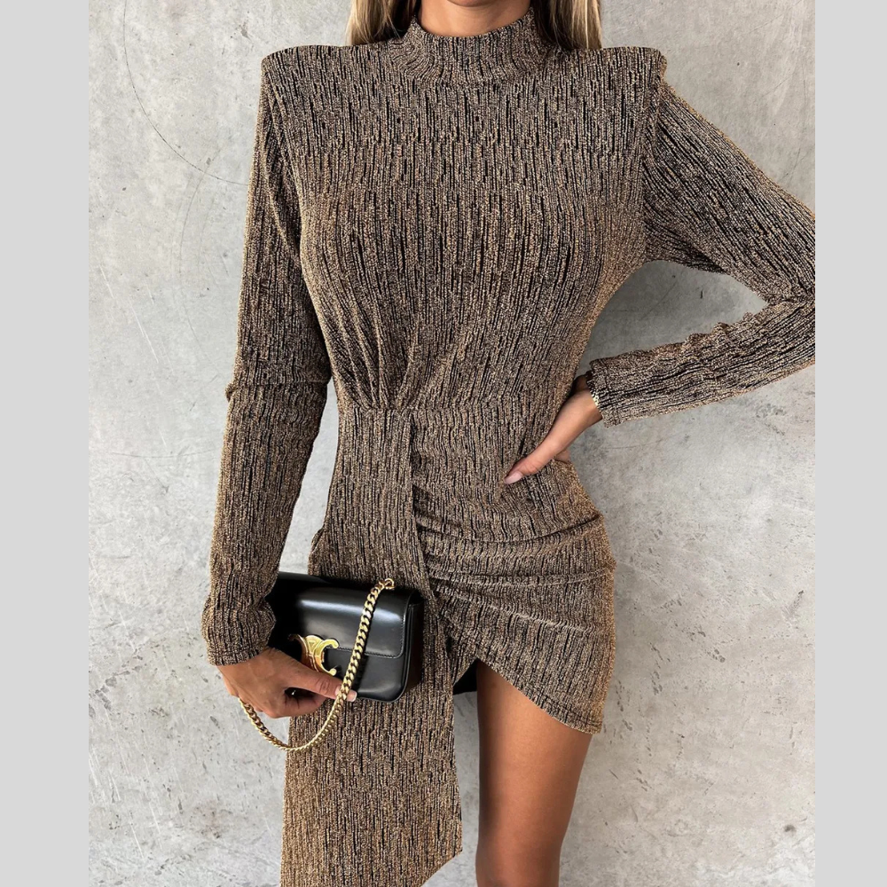 Heathered Mock Neck Long Sleeve Mini Dress