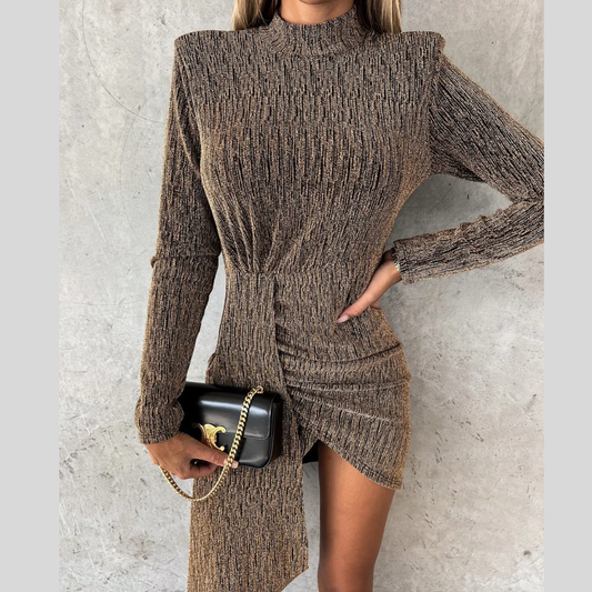 Heathered Mock Neck Long Sleeve Mini Dress