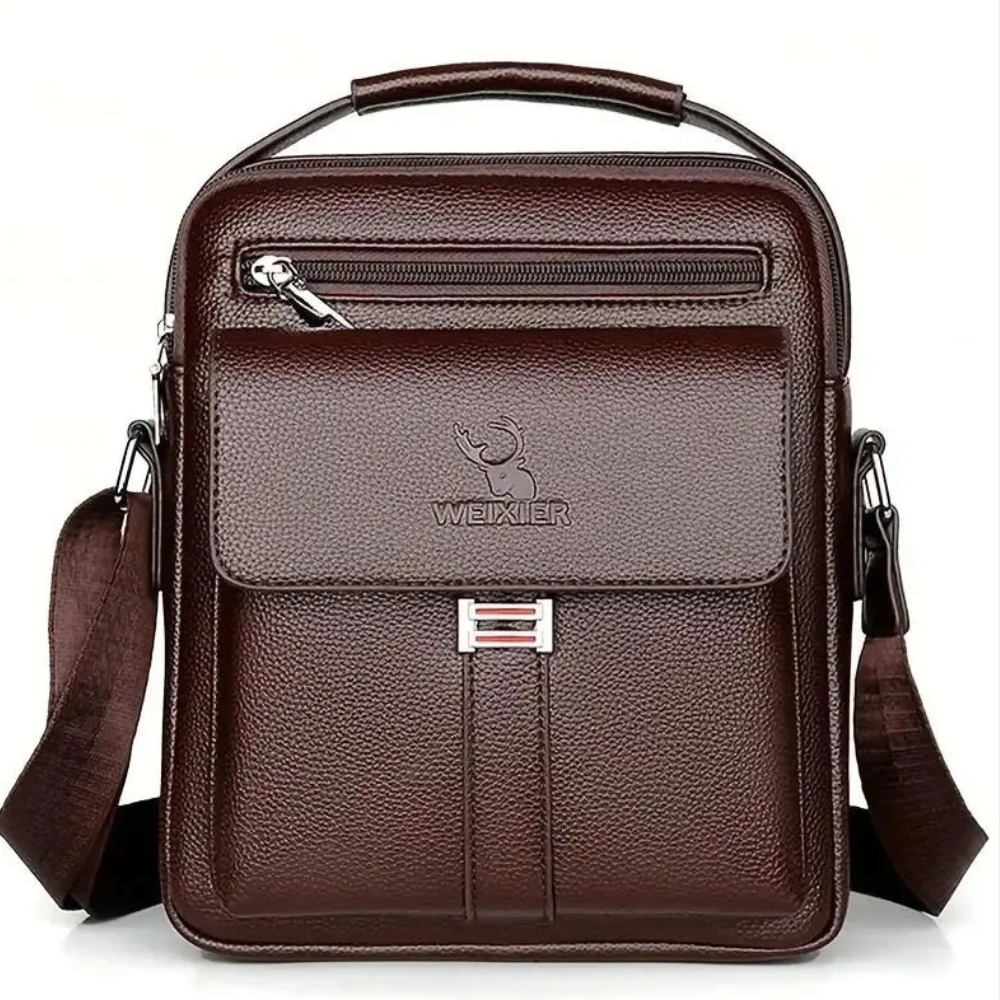 Leather Messenger Crossbody Shoulder Bag For Men Work Business Casual Adjustable Straps With  Metal Zipper-FREE USA SHIPPING