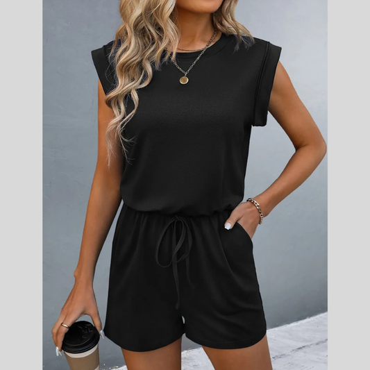 Round Neck Cap Sleeve Romper