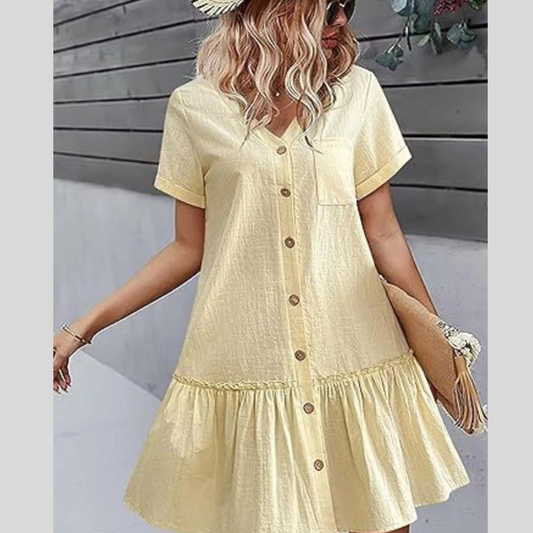 Full Size Button-Down Ruffle Hem Mini Dress Plus Size