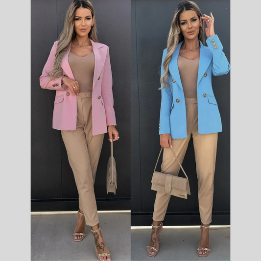 Women's Solid Color Double Breasted Fashion Blazer Top
