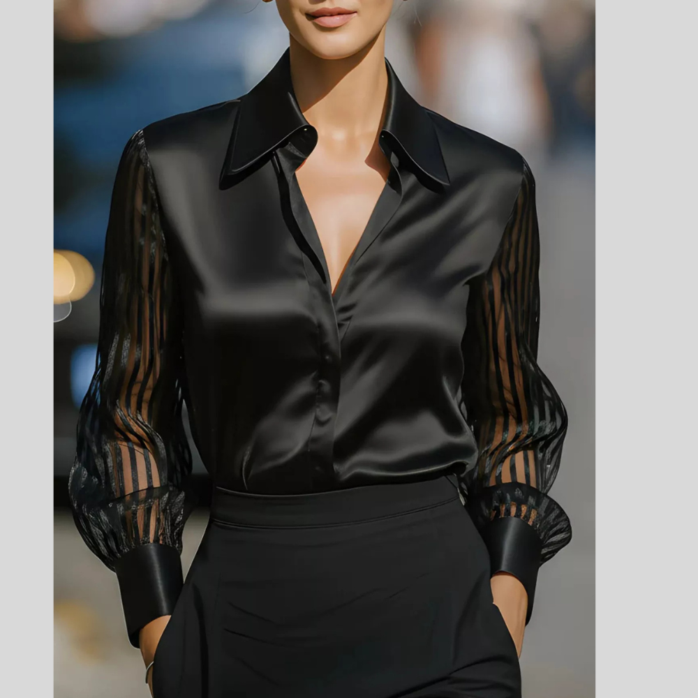 Collared Neck Sheer Sleeve Shirt