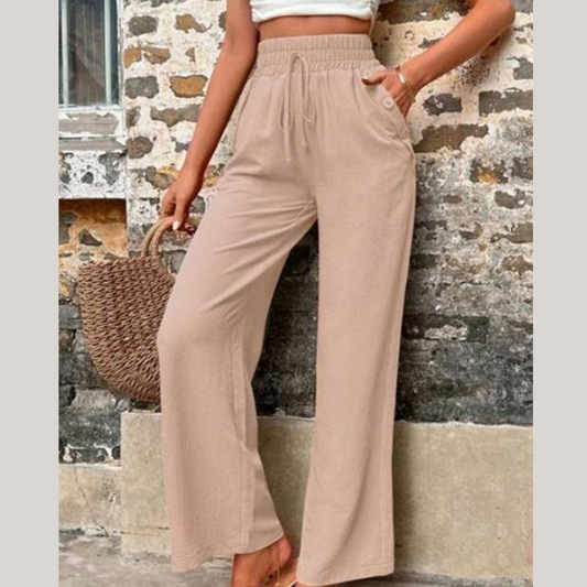 Tied High Waist Wide Leg Pants with Pockets