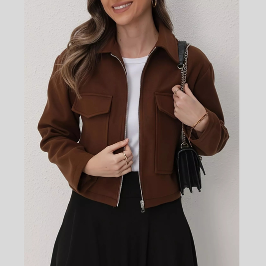 Cropped Zip-Up Pocketed Jacket