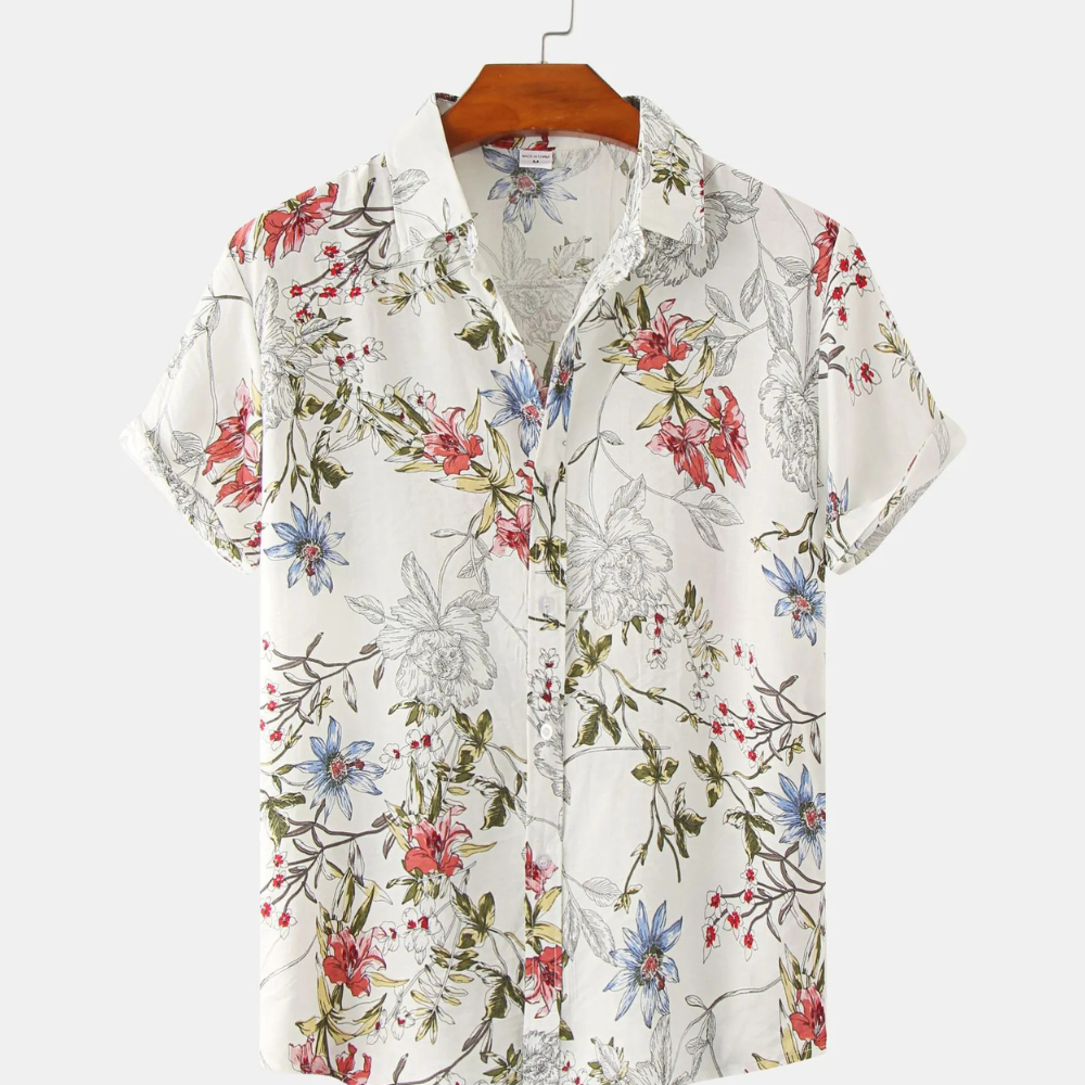 Men's Plus Size Floral Print Short Sleeve Button Down Casual Shirt