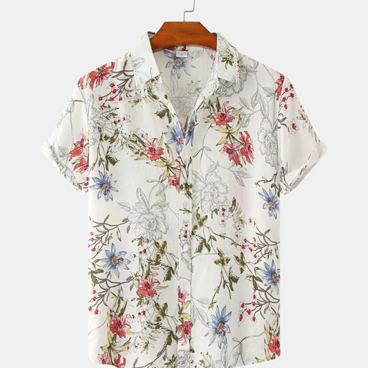 Men's Plus Size Floral Print Short Sleeve Button Down Casual Shirt