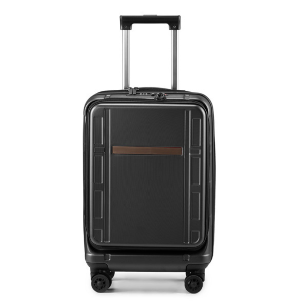 FCH Front Opening 20 Inch Expandable ABS-PC Trolley Case 20in Silent Wheels Inner Iron Outer Aluminum Trolley Rod Classic Color - Black- FREE USA SHIPPING