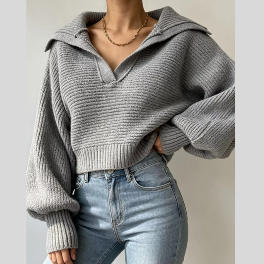 Oversized Collar Ribbed Cropped Sweater