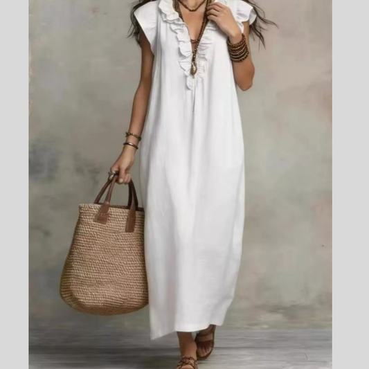 Full Size Bohemian Ruffle Neck Maxi Dress Plus Size