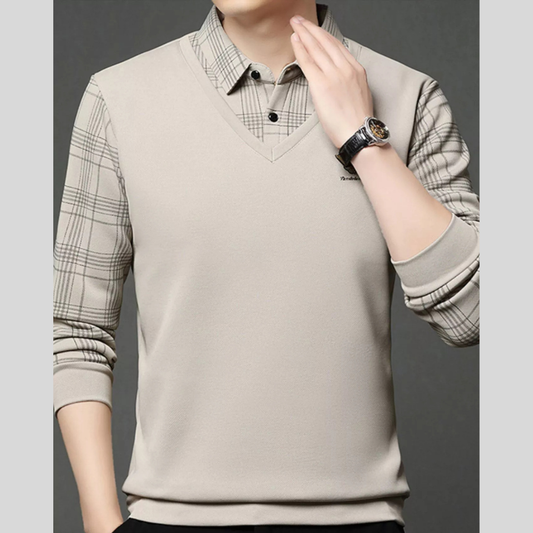 Men's Plus Size Layered-Look Long Sleeve Polo