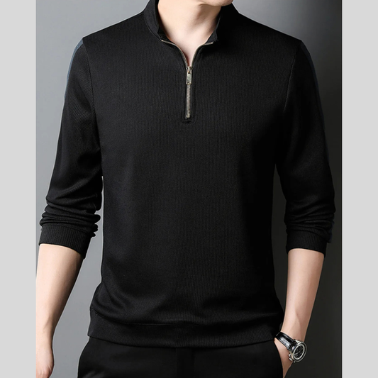 Men's Plus Size Quarter Zip Long Sleeve Polo