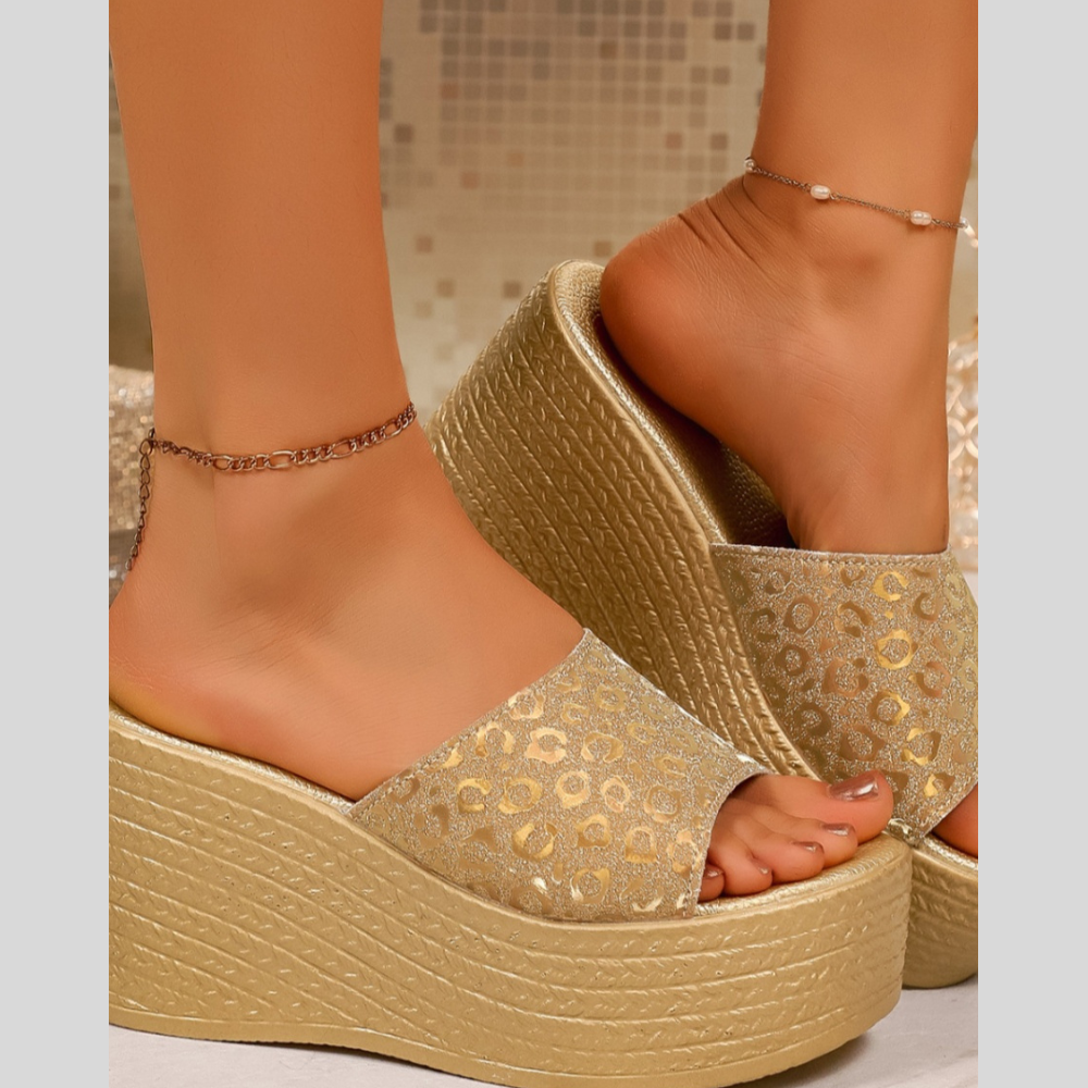 Leopard Open Toe Platform Sandals
