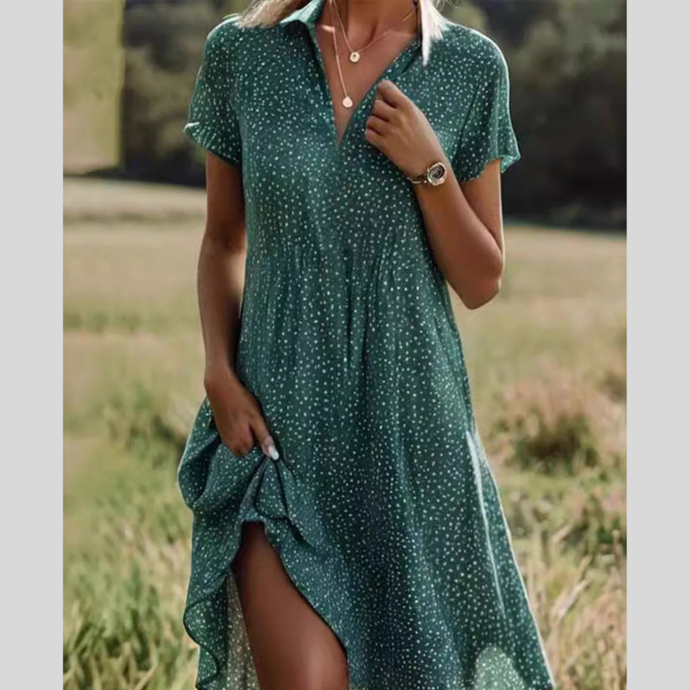 Full Size Polka Dot Short Sleeve Casual Dress Plus Size