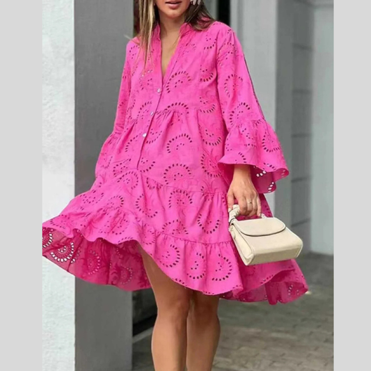 Full Size Eyelet Ruffled Hem Tiered Dress Plus Size