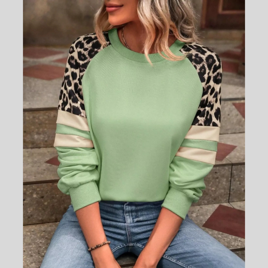 Leopard Round Neck Raglan Sleeve Sweatshirt