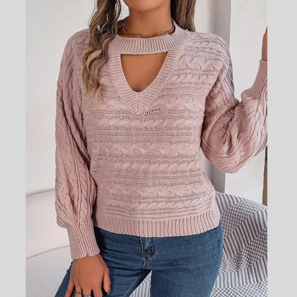 Cable-Knit Cutout Round Neck Sweater