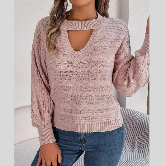 Cable-Knit Cutout Round Neck Sweater