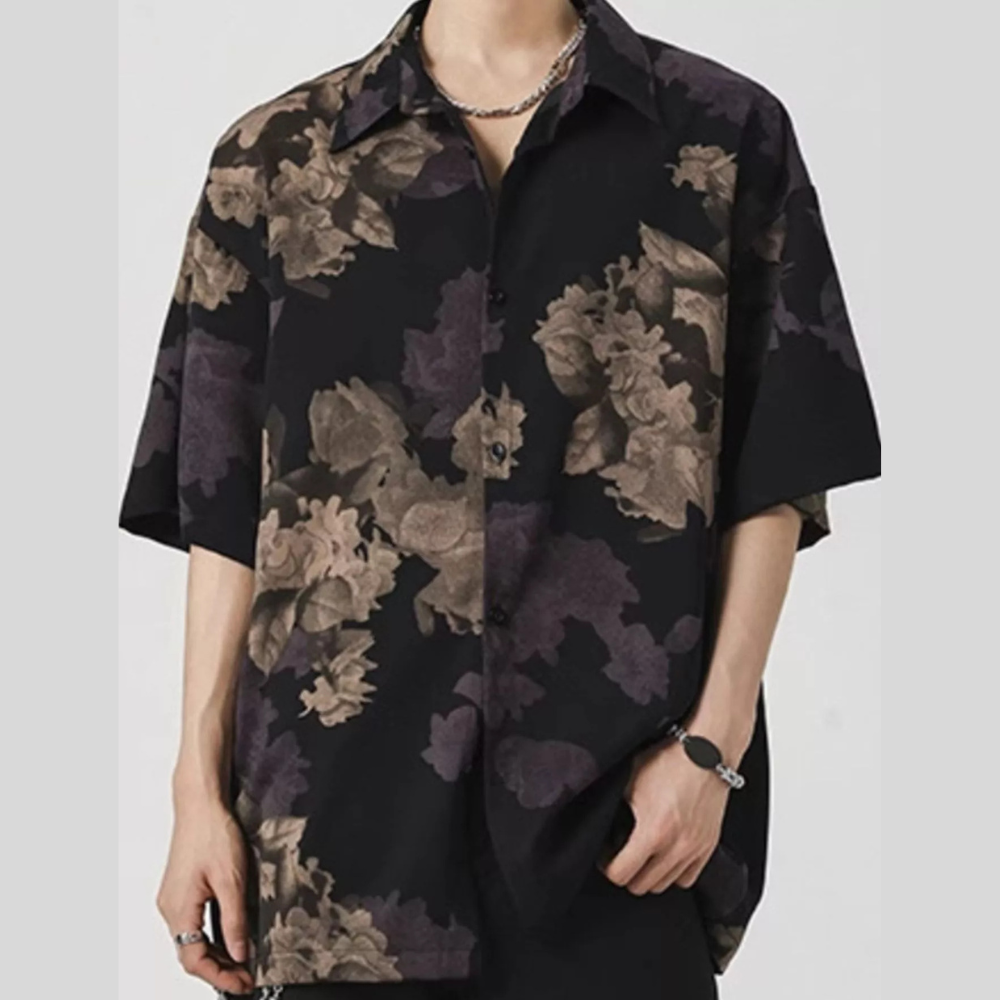 Men's Plus Size Printed Button Up Short Sleeve Shirt