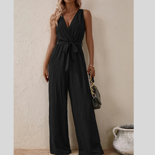 Honey Tied Surplice Sleeveless Wide Leg Jumpsuit