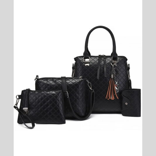 4-Piece PU Leather Bag Set with Tassel Detail