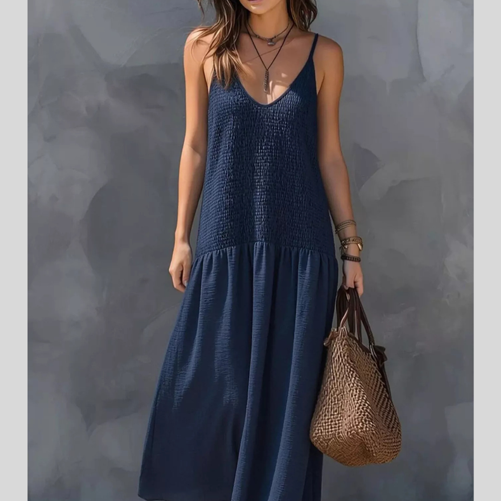 Sleeveless Smocked V-Neck Casual Maxi Dress