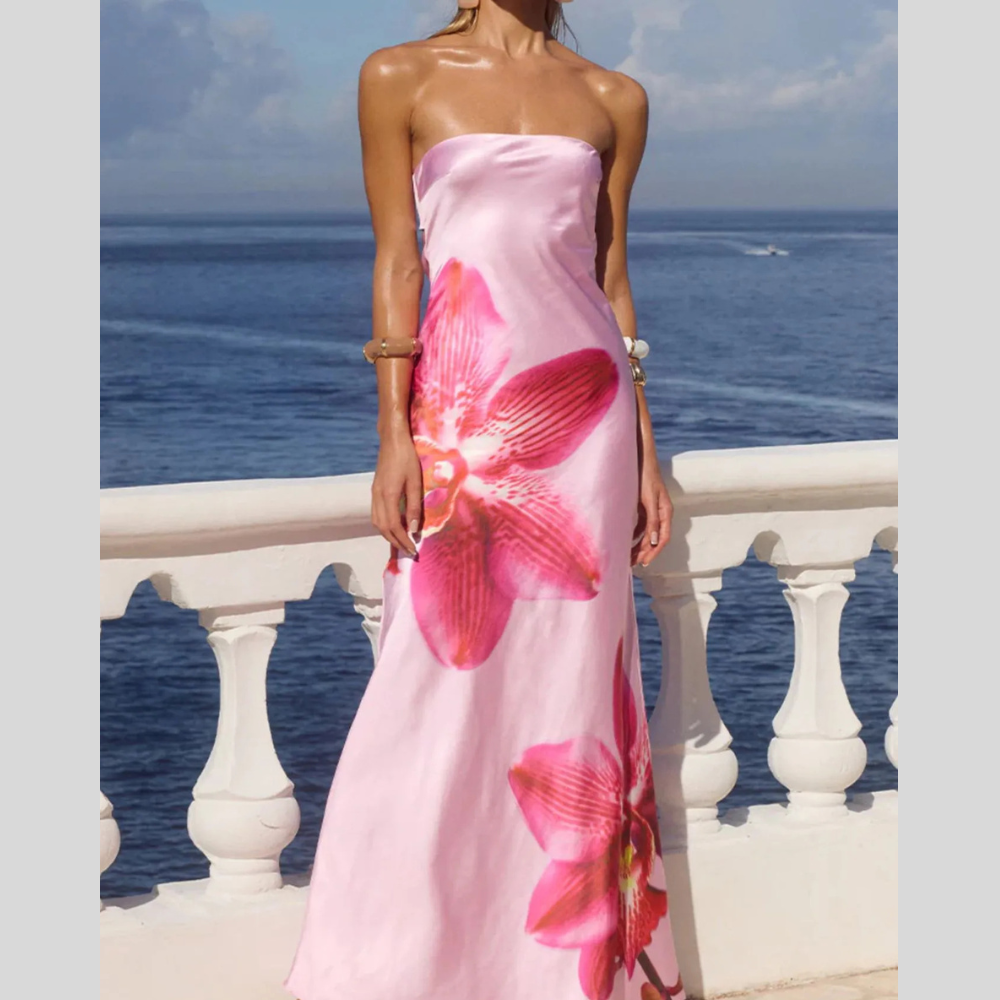 Printed Strapless Maxi Dress