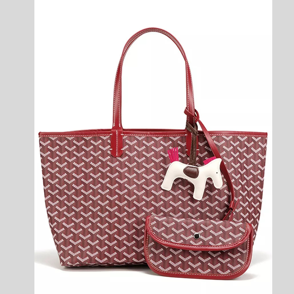 Luxury Geometric Pattern Tote Handbag with Detachable Pouch and Horse Charm