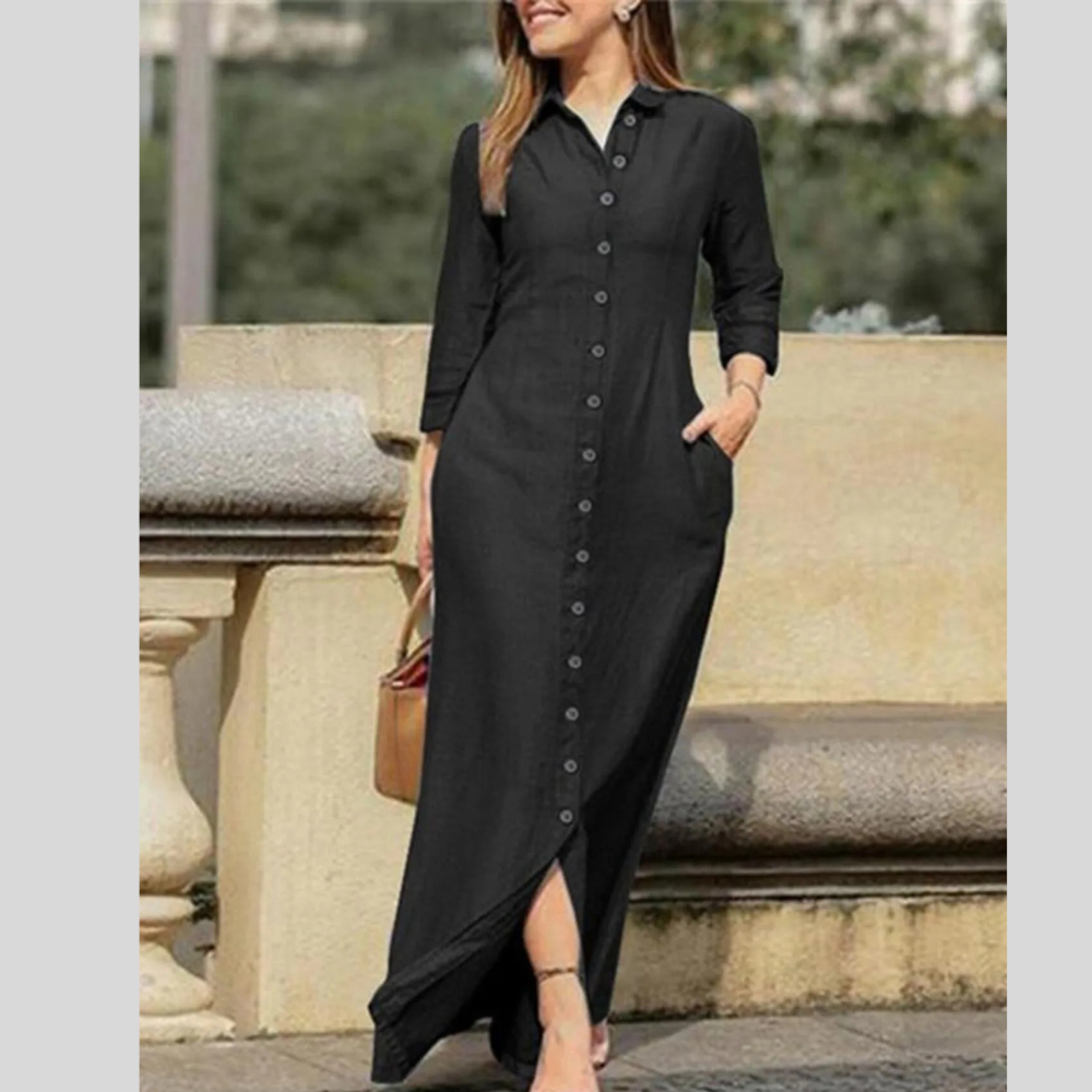 Full Size Button-Down Maxi Denim Dress Plus Size