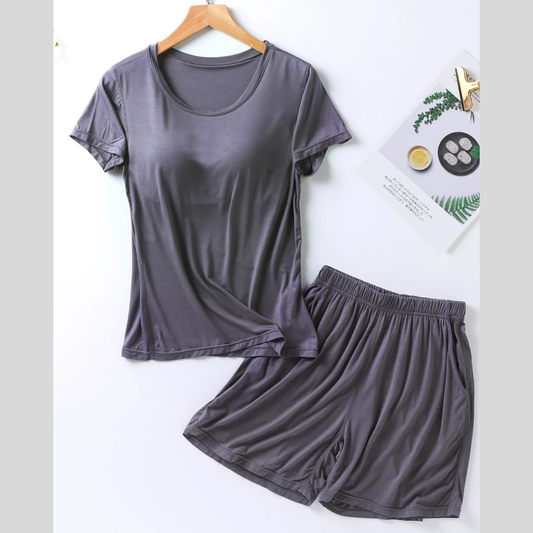 Plus Size Padded Round Neck Modal T-Shirt and Shorts Set