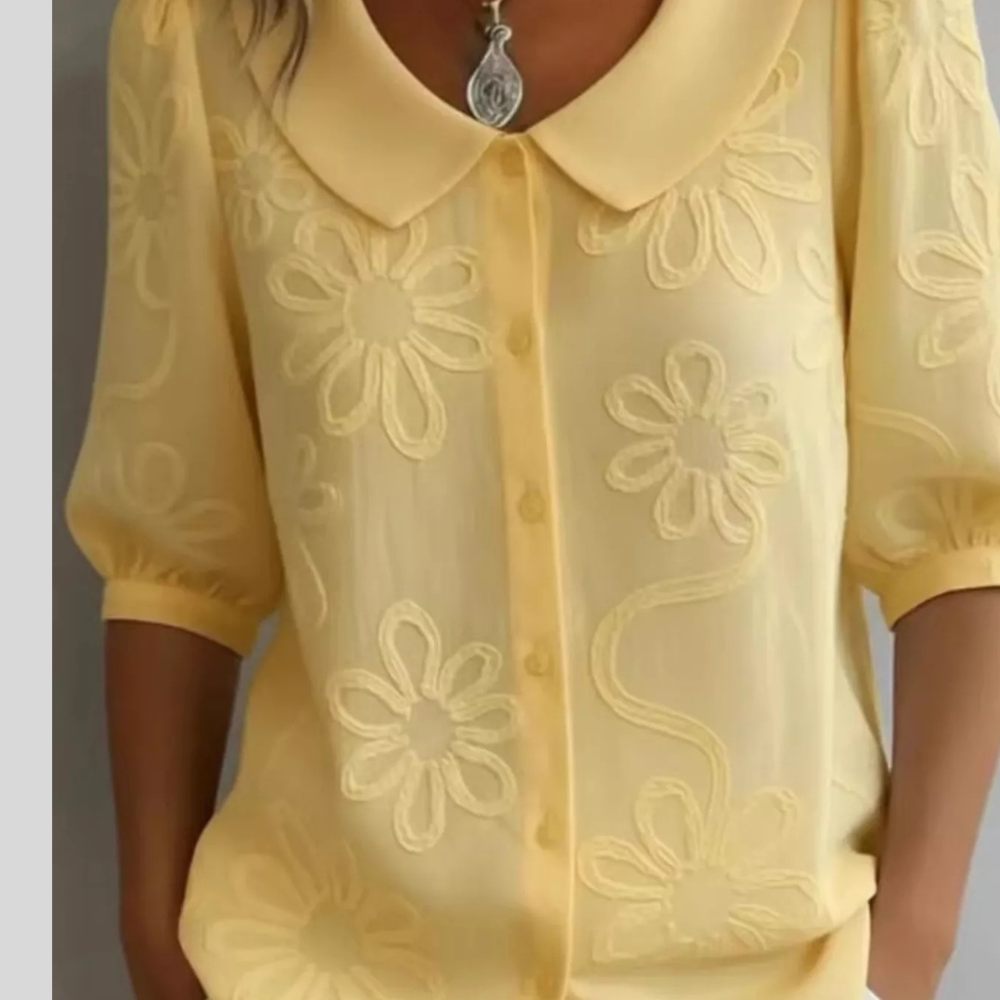 Full Size Flower Puff Sleeve Shirt Plus Size