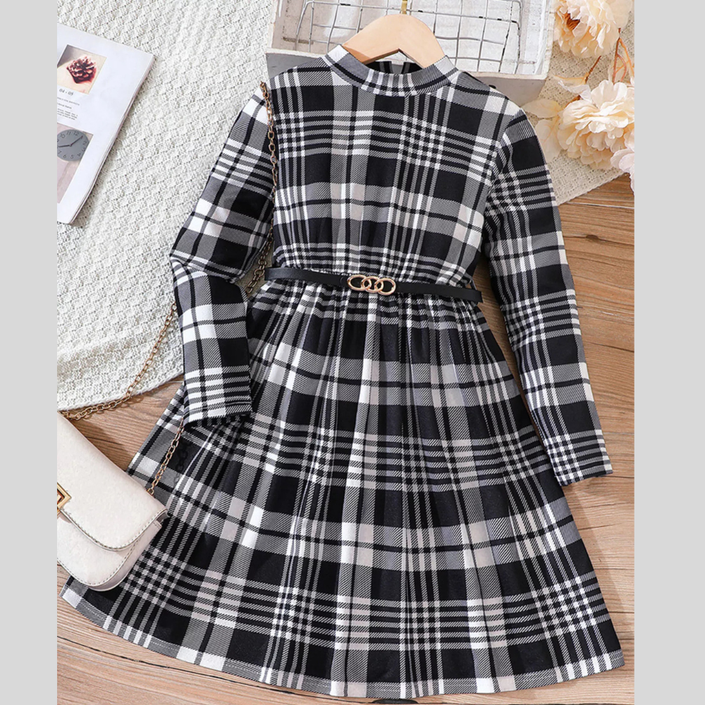 Children's Plaid Print Long Sleeve Dress