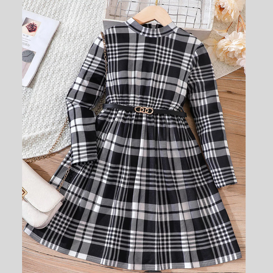 Children's Plaid Print Long Sleeve Dress