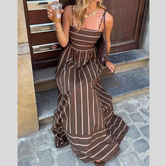 Cutout Back Striped Maxi Dress