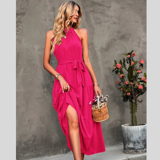Halter Lace-up Casual Loose Stitching Dress