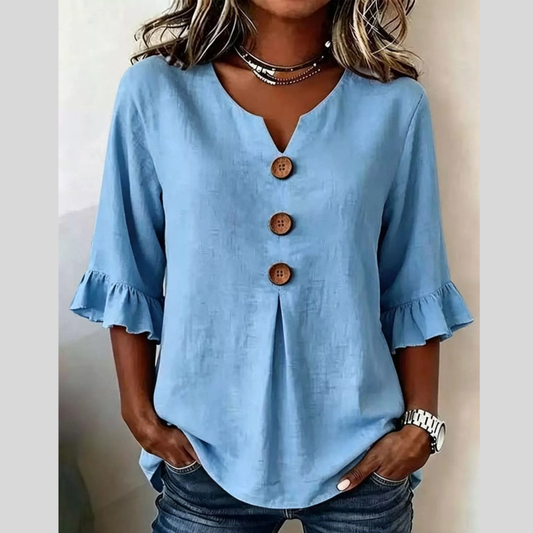 Full Size Casual Ruffle‑Sleeve Decor‑Button Top Plus Size