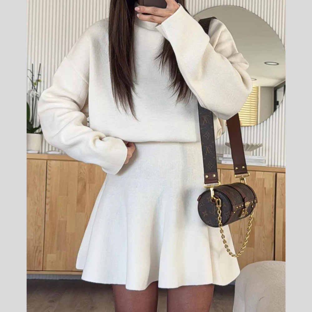 Turtleneck Dropped Shoulder Sweater and Skirt Set